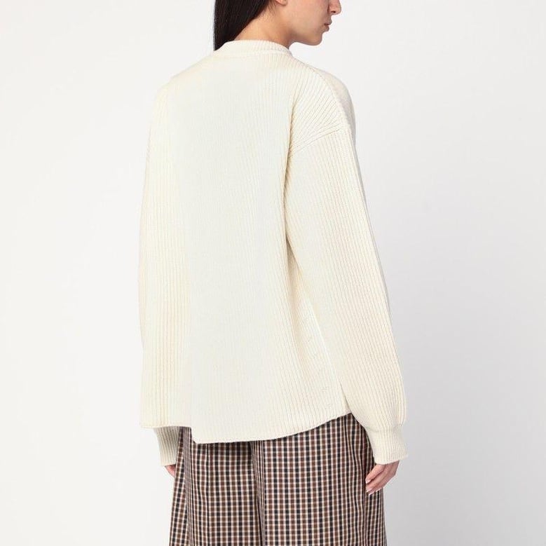 white ribbed crewneck sweater by Selfnex
