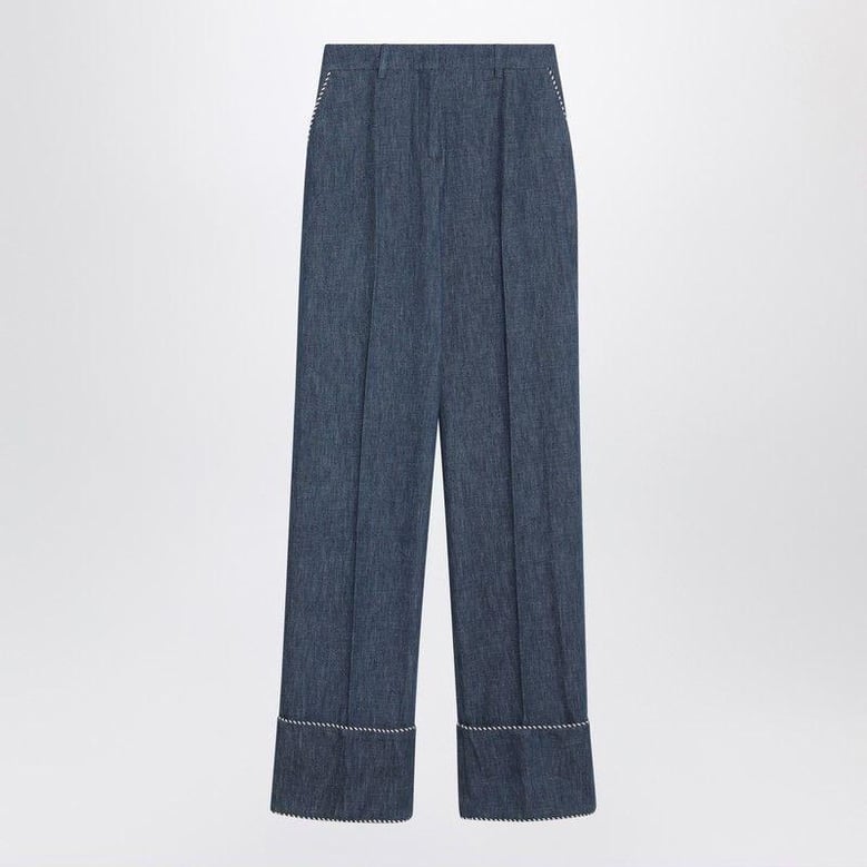 blue trousers in chambray denim by Selfnex