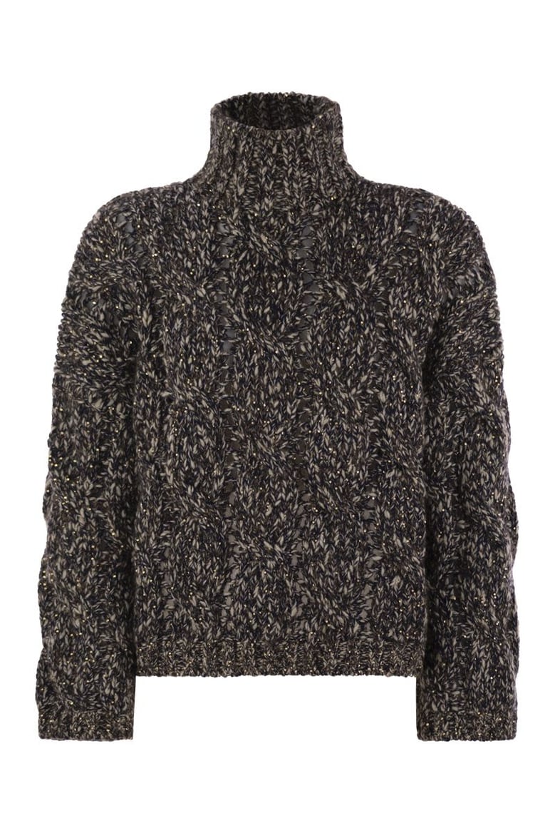 soft wool cashmere and mohair turtleneck sweater with braided design by Selfnex