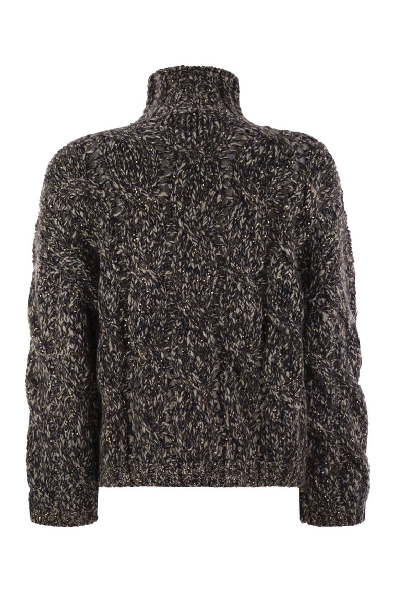 soft wool cashmere and mohair turtleneck sweater with braided design by Selfnex