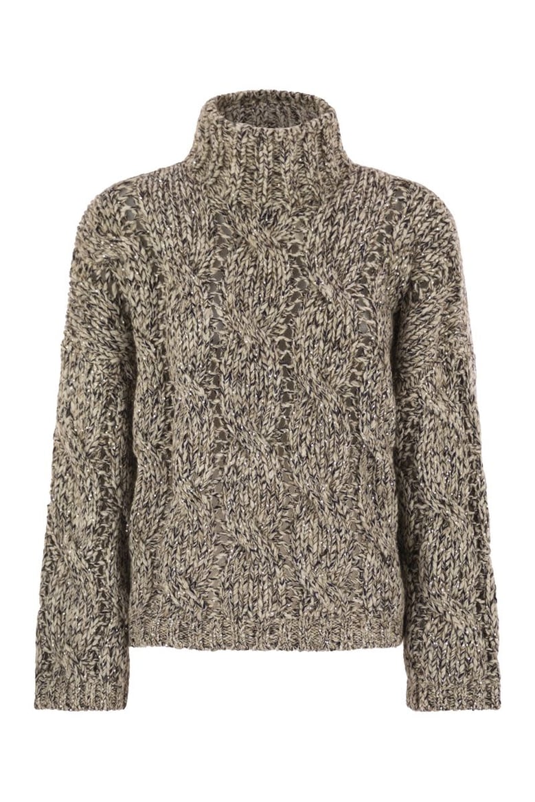 soft wool cashmere and mohair turtleneck sweater with braided design by Selfnex