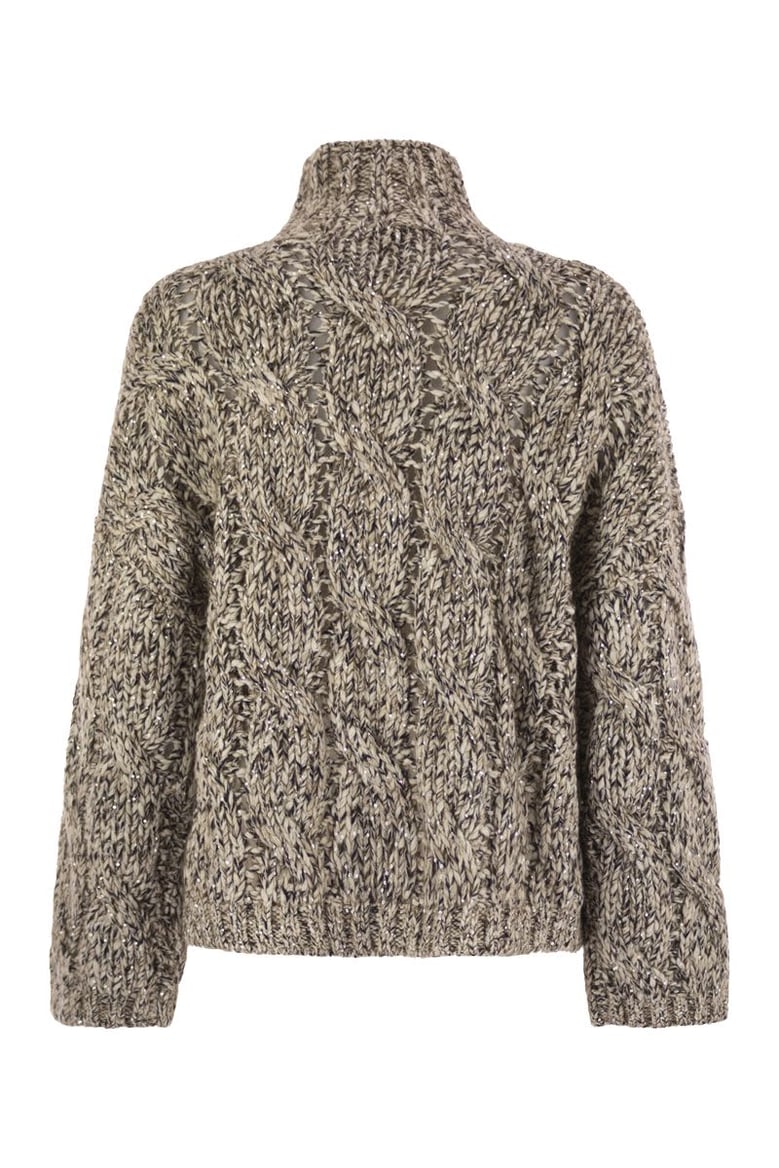 soft wool cashmere and mohair turtleneck sweater with braided design by Selfnex