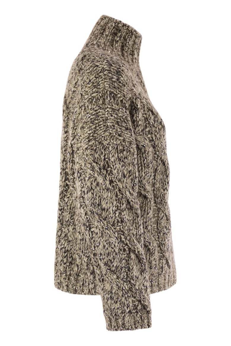 soft wool cashmere and mohair turtleneck sweater with braided design by Selfnex