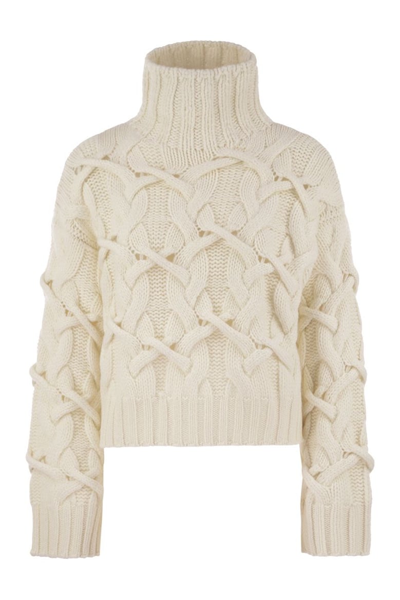 braided high-necked cashmere sweater by Selfnex