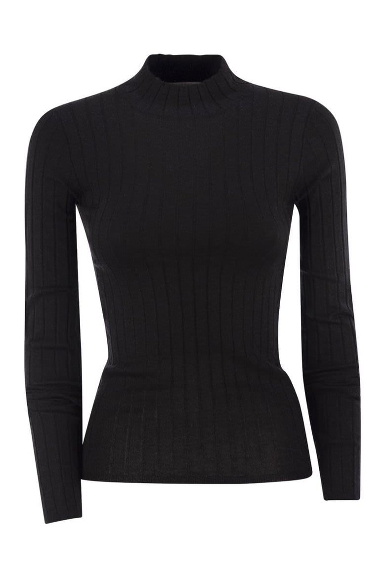 lightweight cashmere and silk broad rib sweater by Selfnex