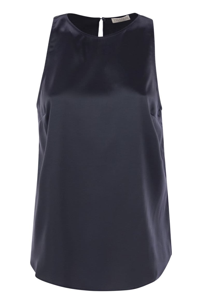 stretch silk satin top with jewellery by Selfnex