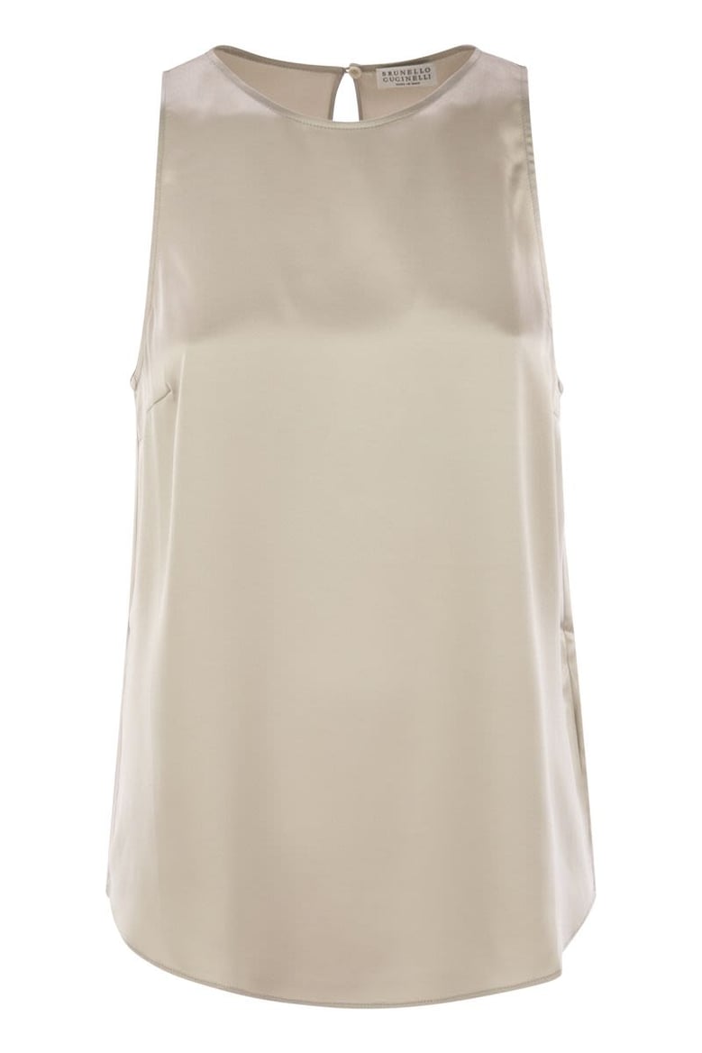 stretch silk satin top with jewellery by Selfnex