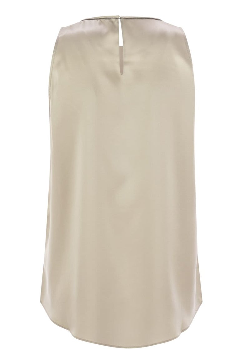 stretch silk satin top with jewellery by Selfnex