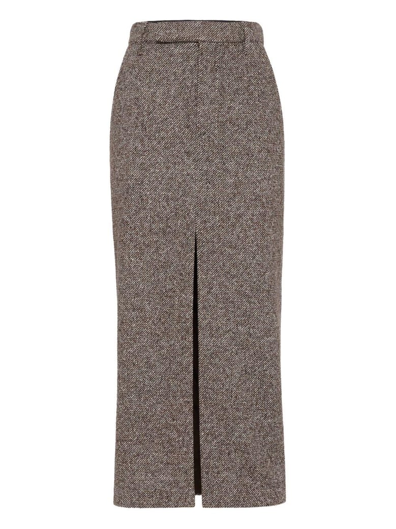 wool and silk mélange diagonal sartorial pencil skirt with monili by Selfnex