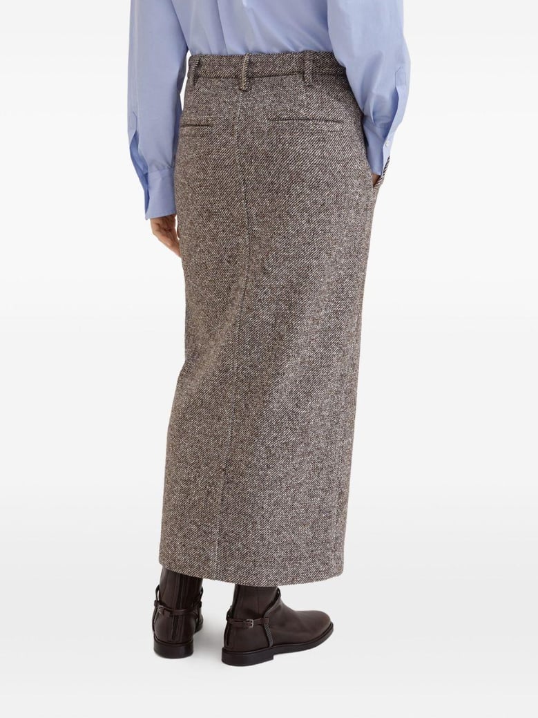 wool and silk mélange diagonal sartorial pencil skirt with monili by Selfnex