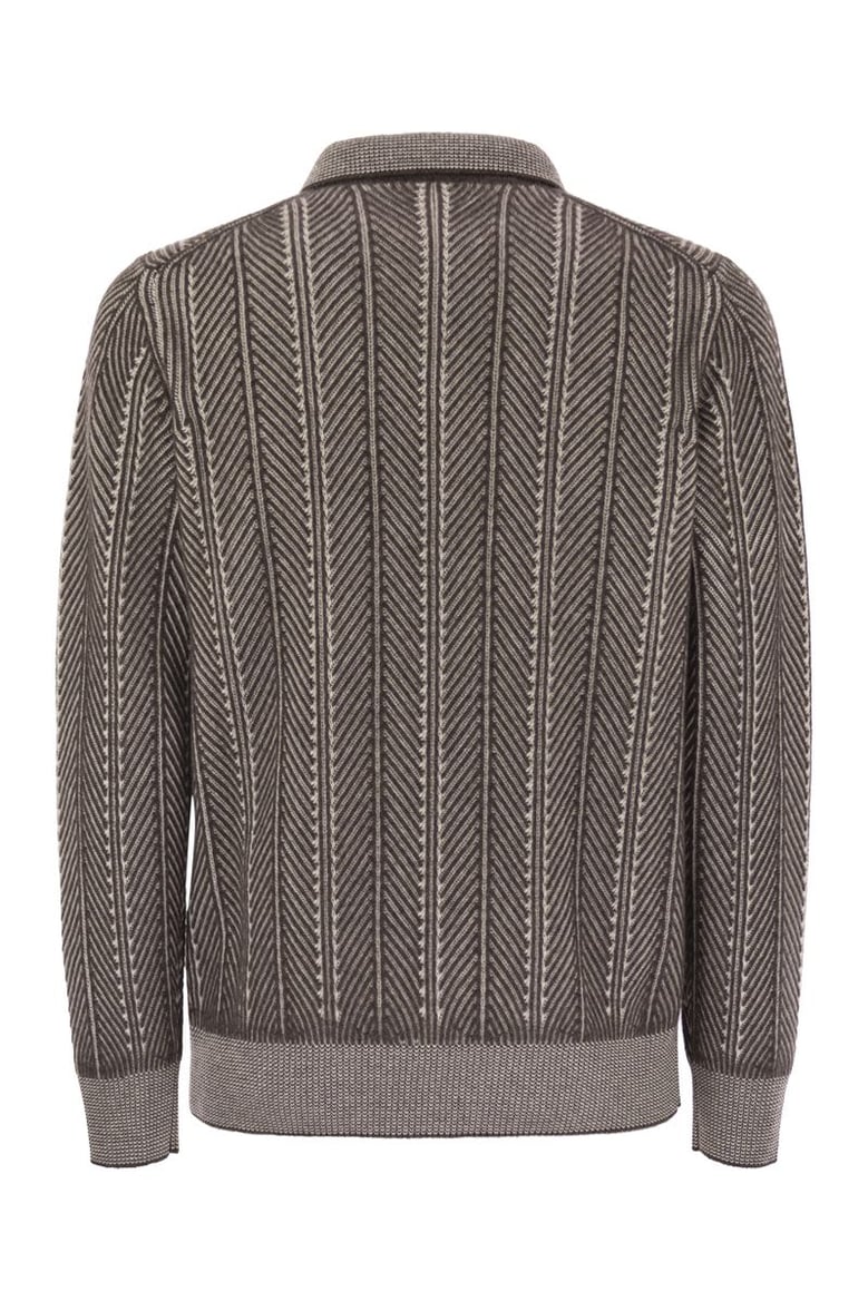 vanisé chevron cashmere sweater with polo neck and zip opening by Selfnex