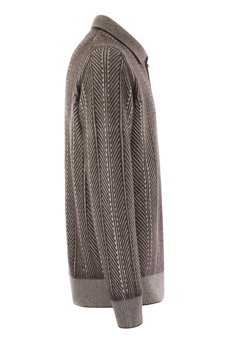 vanisé chevron cashmere sweater with polo neck and zip opening by Selfnex