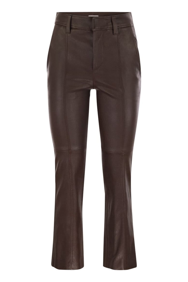 stretch nappa leather square cigarette trousers with jewellery by Selfnex