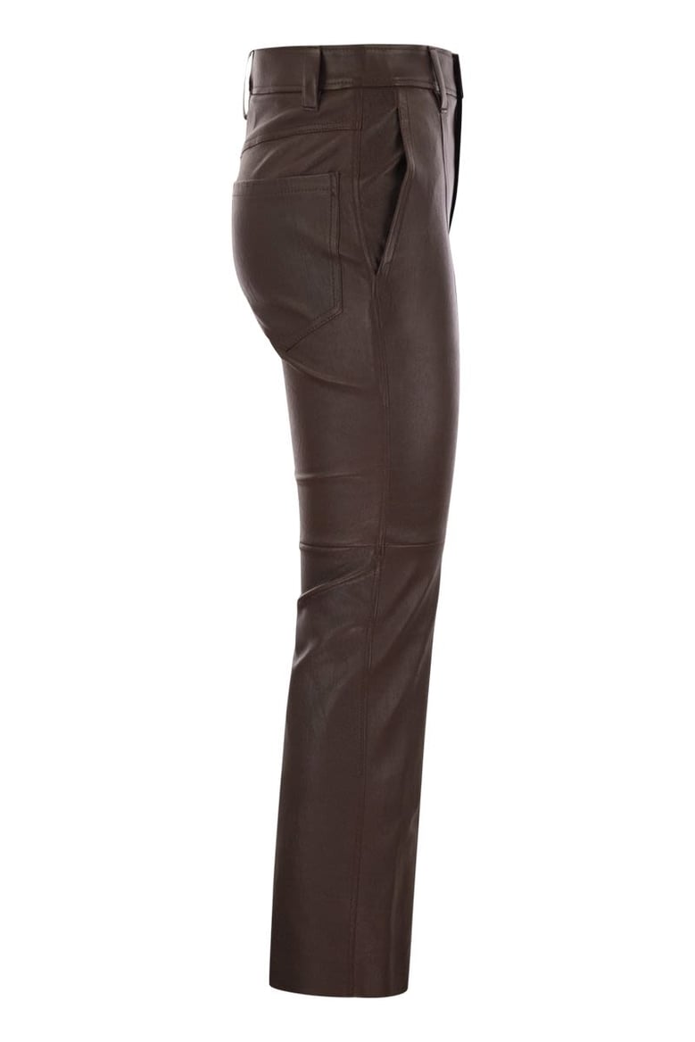 stretch nappa leather square cigarette trousers with jewellery by Selfnex