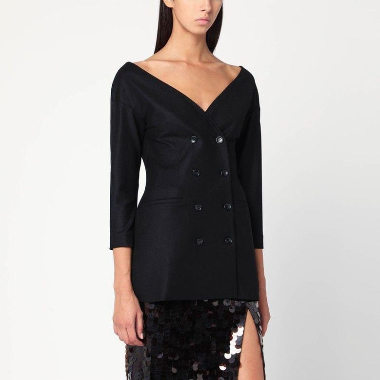 black wool v-neck jacket by Selfnex