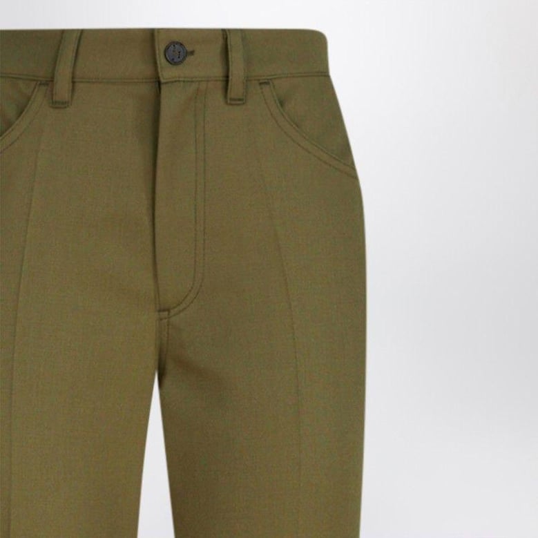 military green wool gabardine trousers by Selfnex