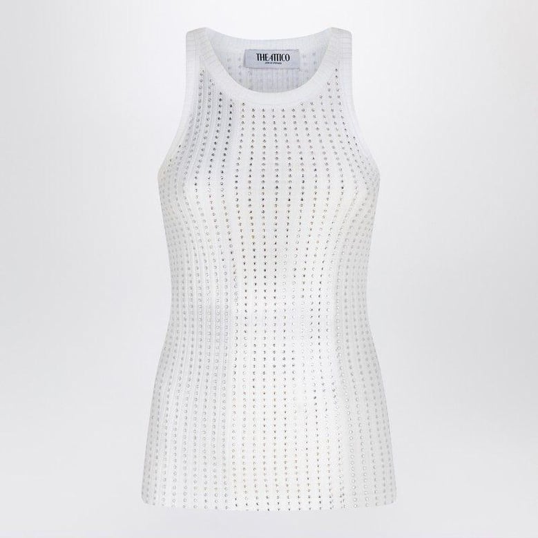 white tank top with rhinestones by Selfnex