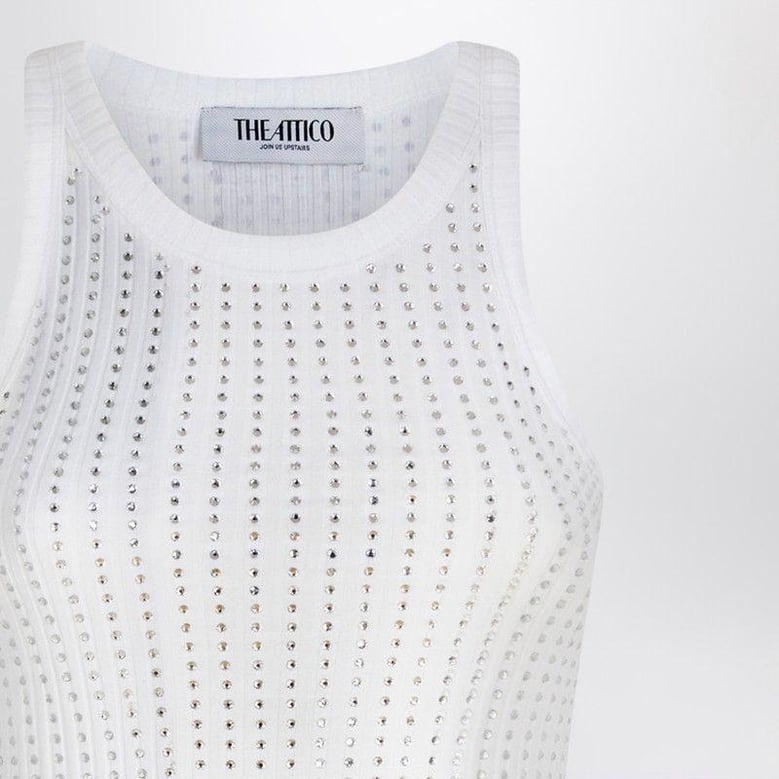 white tank top with rhinestones by Selfnex