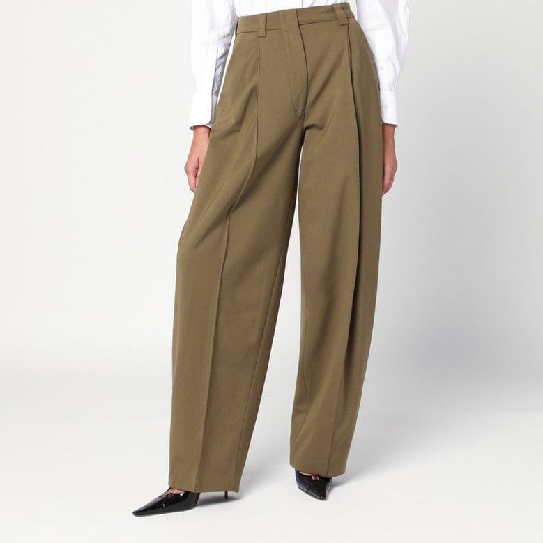 taupe wool blend trousers by Selfnex