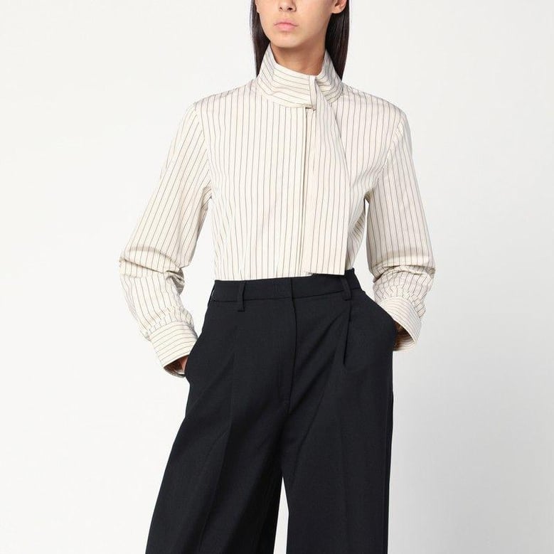 striped shirt with scarf collar by Selfnex