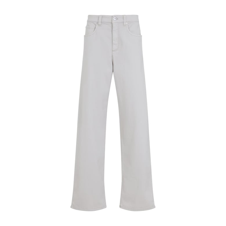 stretch dyed denim loose barrel jeans with monili by Selfnex