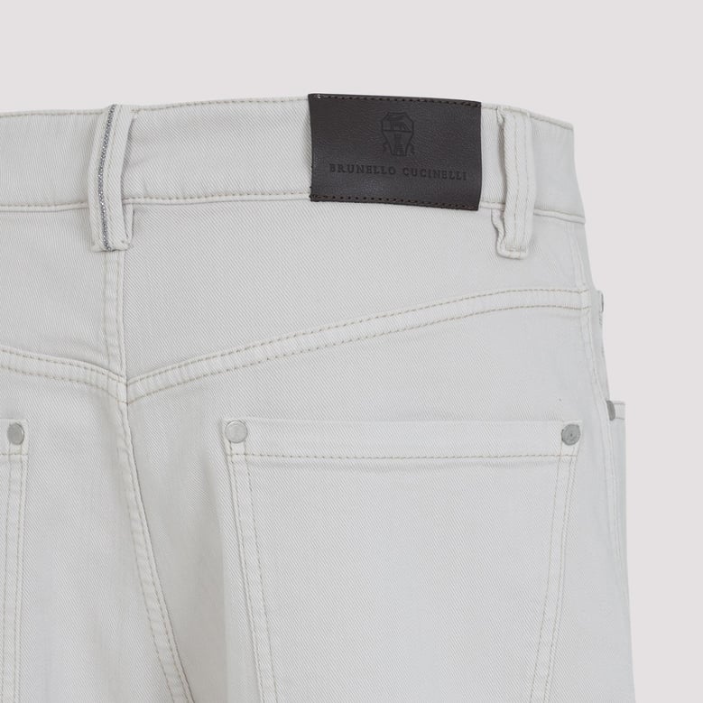 stretch dyed denim loose barrel jeans with monili by Selfnex