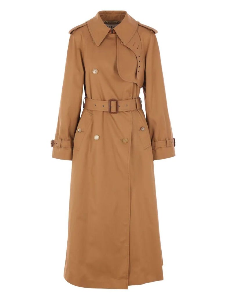 cotton gabardine belted long trench coat by Selfnex