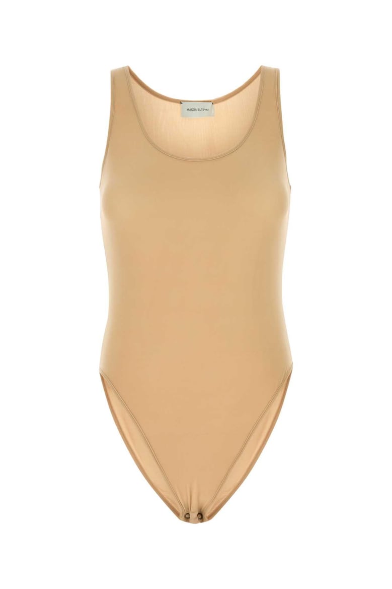 beige stretch cupro bodysuit by Selfnex