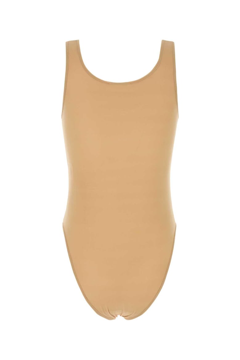 beige stretch cupro bodysuit by Selfnex