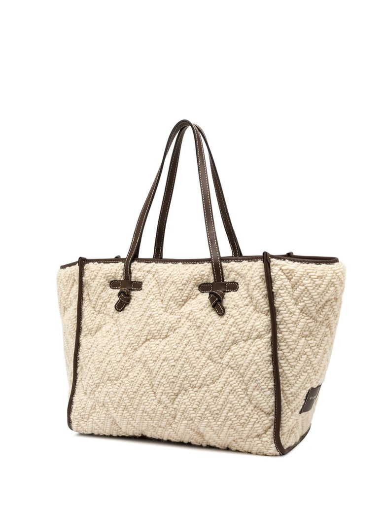gianni chiarini shopper bag in fabric wool leather beige color reversible by Selfnex