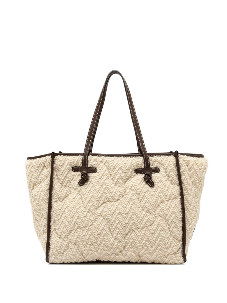 gianni chiarini shopper bag in fabric wool leather beige color reversible by Selfnex