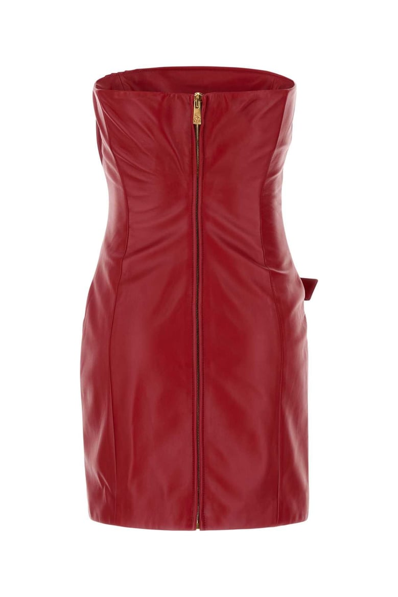 leather strapless mini dress by Selfnex