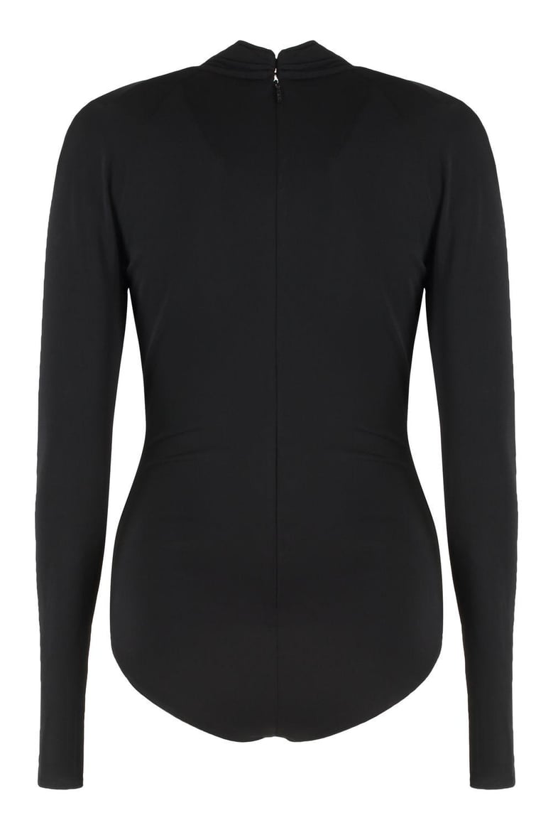 safety pin draped bodysuit by Selfnex