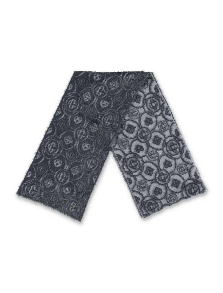 grey merino wool blend fluffy monogram scarf by Selfnex
