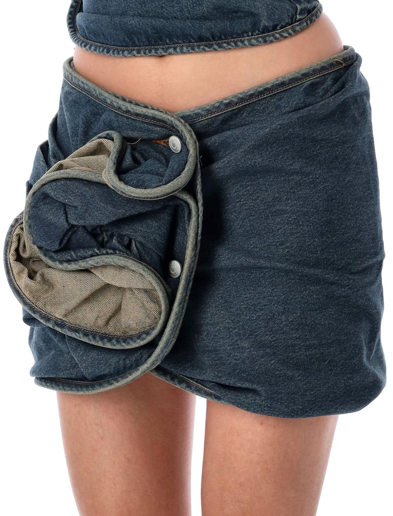 floral detail denim mini skirt by Selfnex