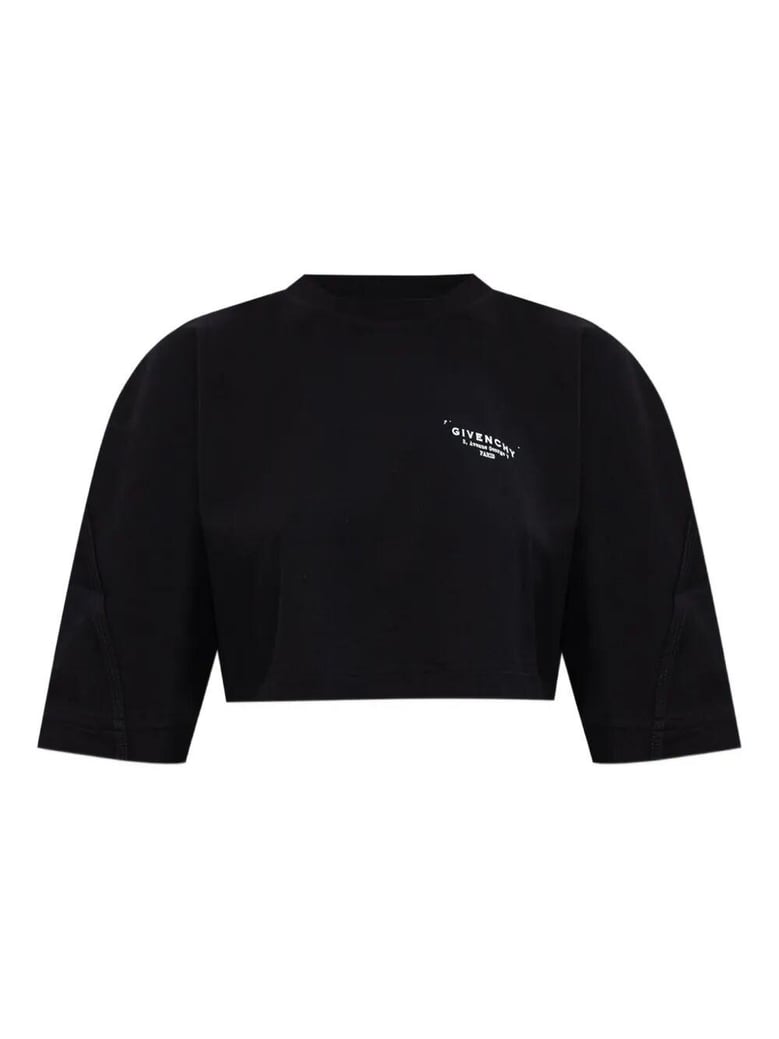 cropped fit t-shirt in cotton with givenchy stamp print by Selfnex
