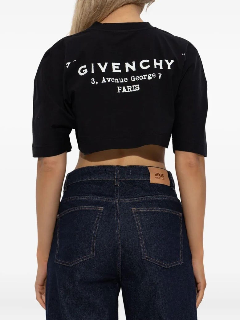 cropped fit t-shirt in cotton with givenchy stamp print by Selfnex