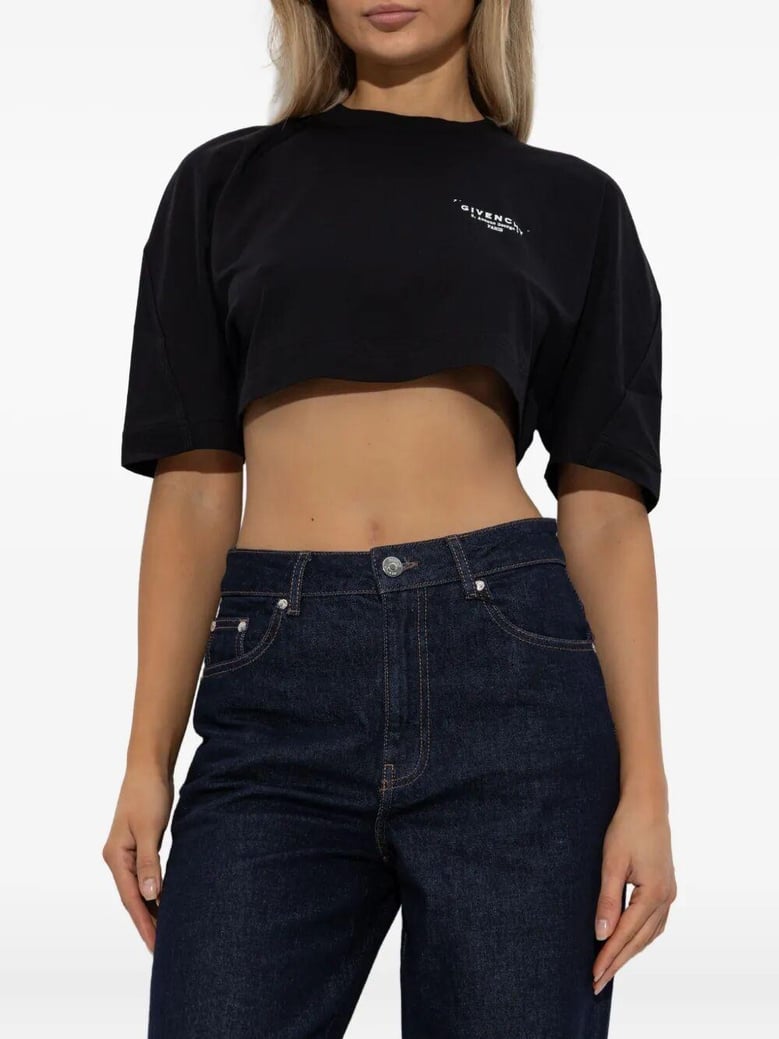 cropped fit t-shirt in cotton with givenchy stamp print by Selfnex