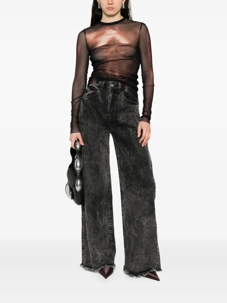 mesh crew neck top with long sleeves printed body dust by Selfnex