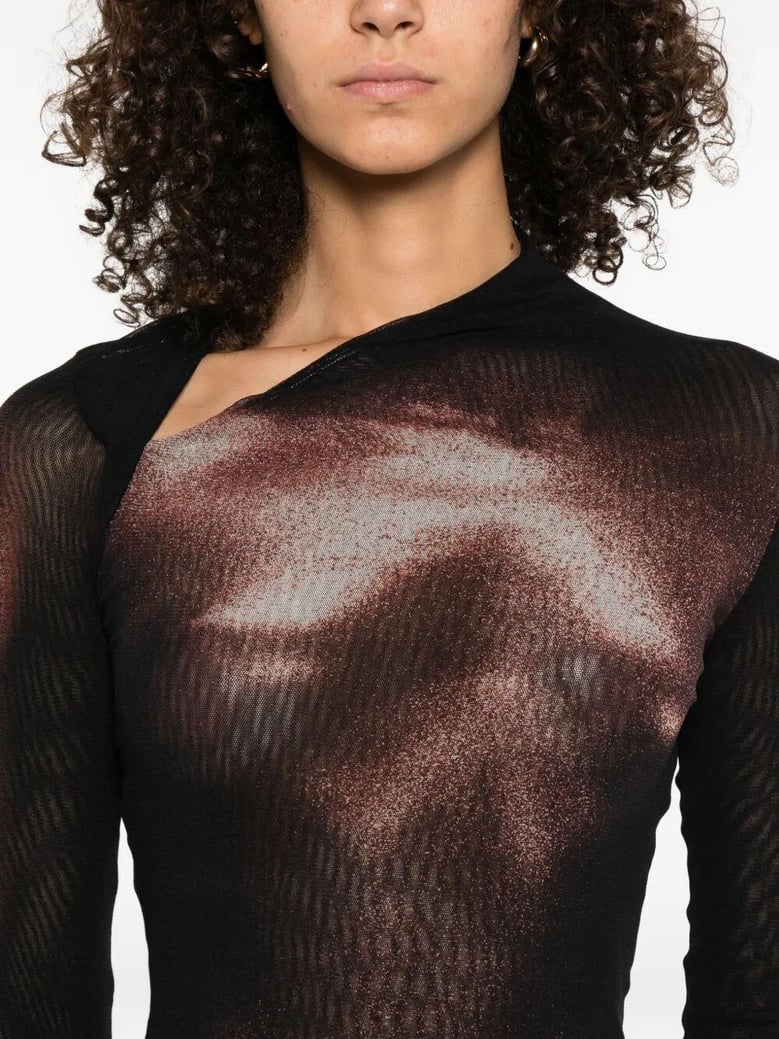 mesh asymetric collar long dress printed body dust by Selfnex