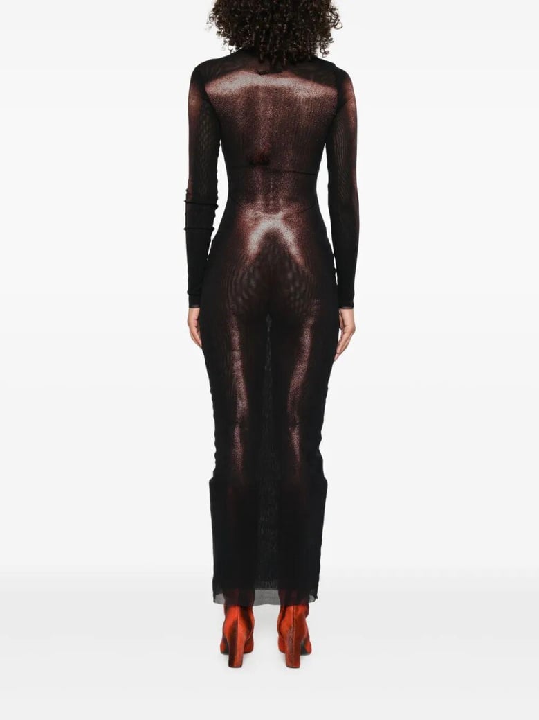 mesh asymetric collar long dress printed body dust by Selfnex