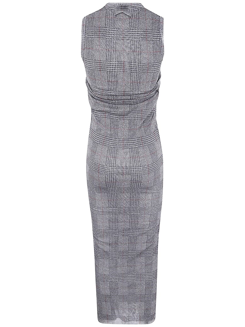mesh long dress double layer printed body shadow and prince of wales by Selfnex