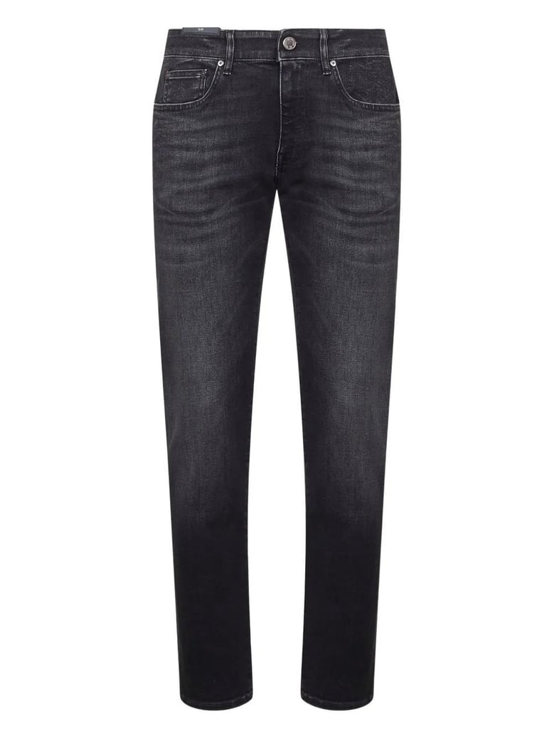 black stretch denim swing jeans by Selfnex