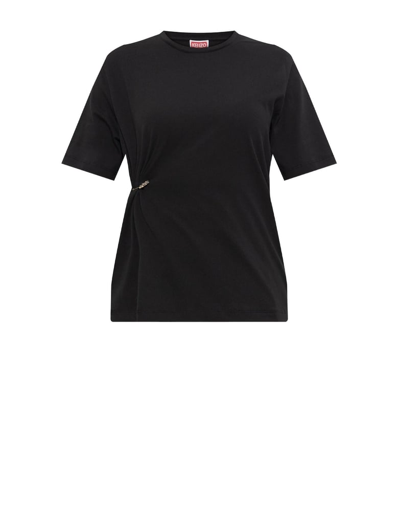 black t-shirt with pin on the right side by Selfnex