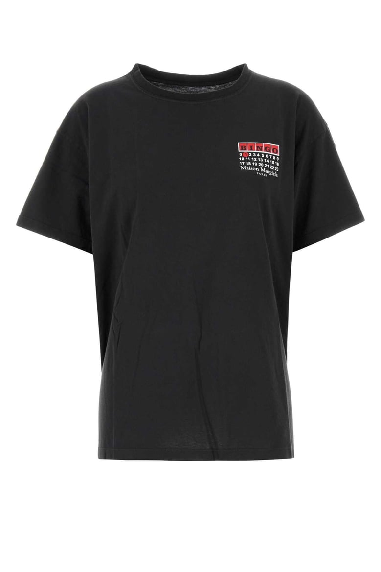 maison margiela blingo short-sleeved black cotton t-shirt graphic on the front four-stitch detail on the back by Selfnex