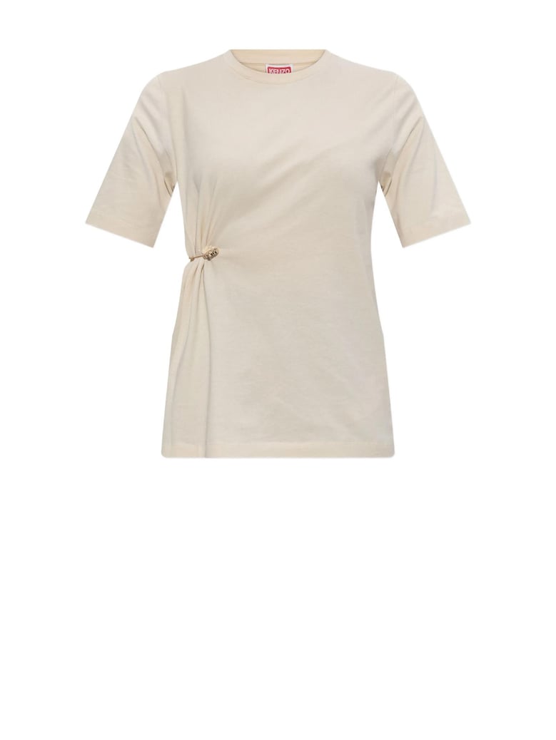 cream t-shirt with pin on the right side by Selfnex