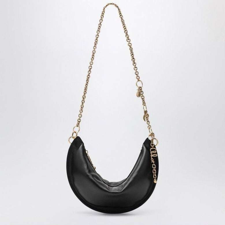 black half moon bag gold chain logo by Selfnex