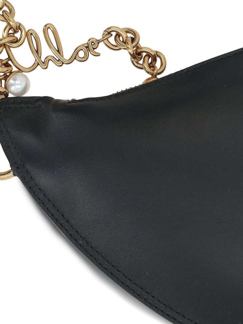 black half moon bag gold chain logo by Selfnex