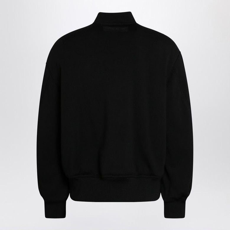 black leather bomber jacket with wool sleeves by Selfnex