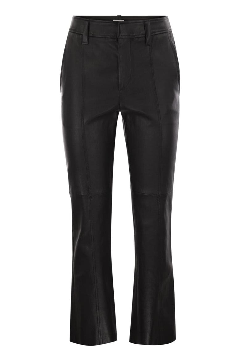 stretch nappa leather square cigarette trousers with jewellery by Selfnex